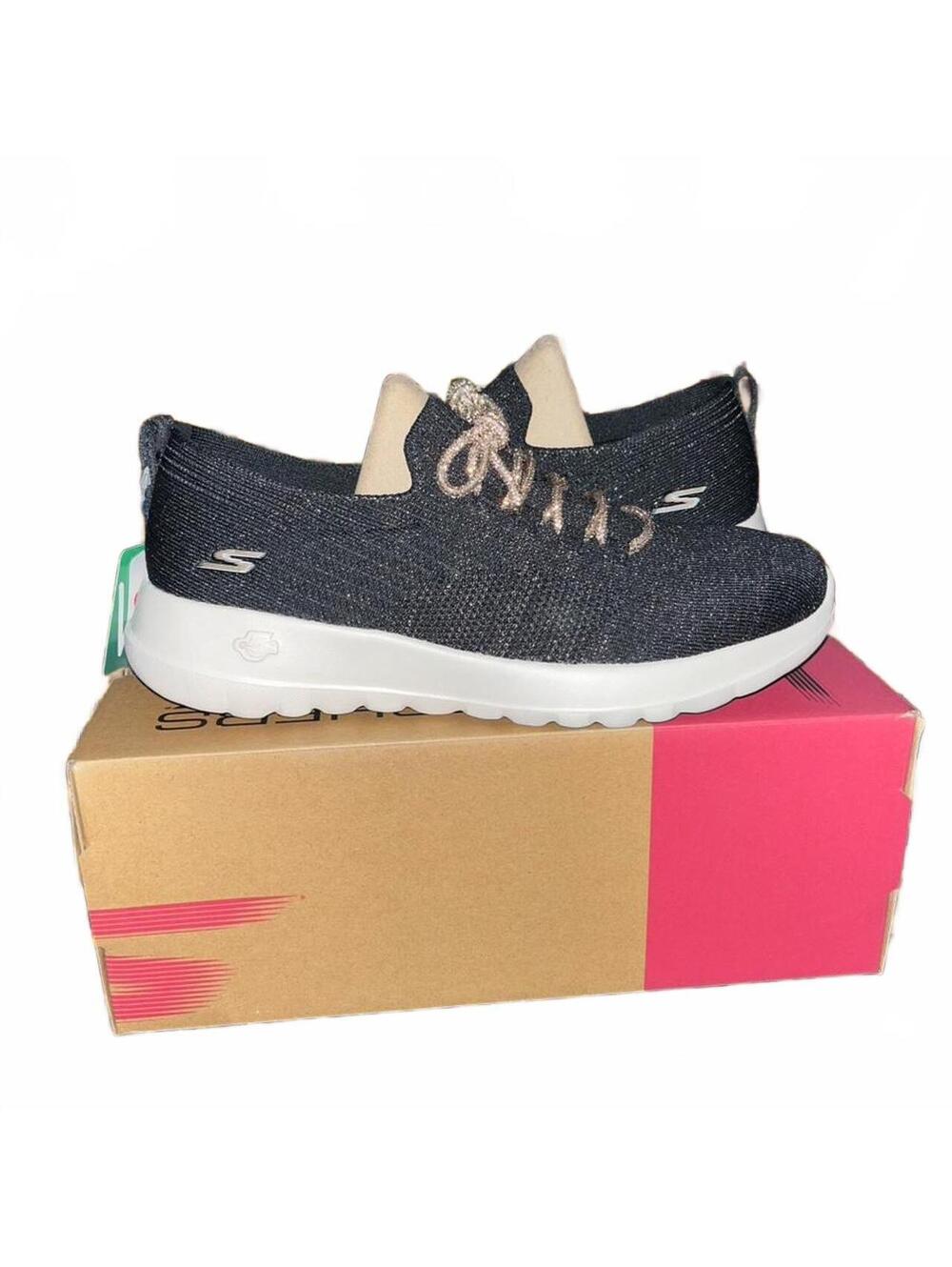 Size 7.5 Skechers GOwalk Joy Black Knit Vegan Sneakers NWB